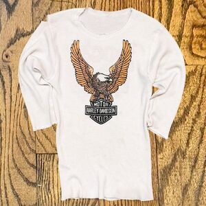 Vintage 70’s Harley Davidson Eagle 3/4 Sleeve Waffle Knit Thermal Shirt